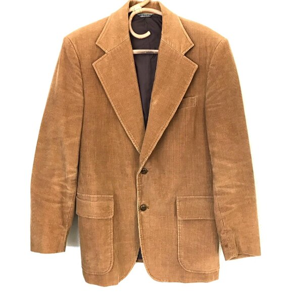 Vintage Montgomery Wards Tan Corduroy 2 Button Blazer Jacket R40 - Picture 1 of 12